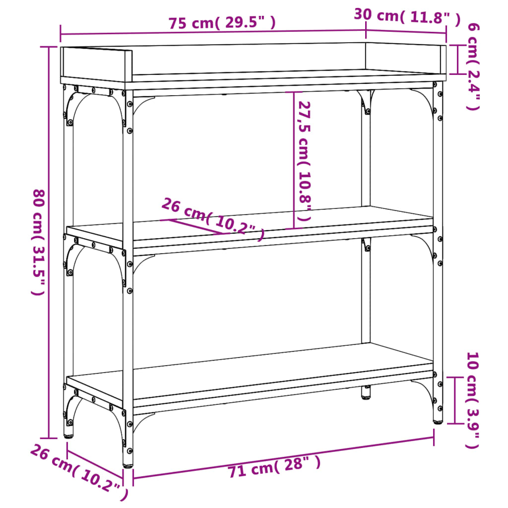 Console Table with Shelves Black 75x30x80 cm