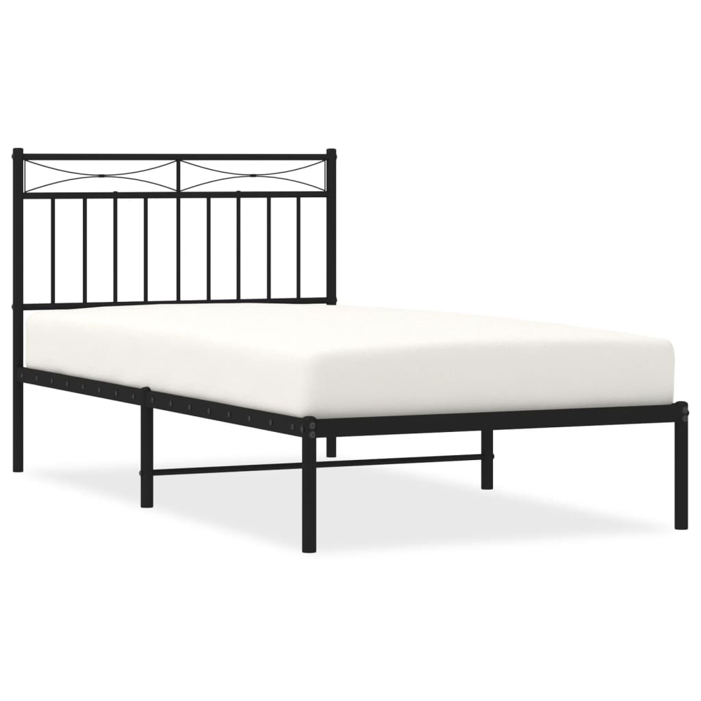 Metal Bed Frame without Mattress with Headboard Black 100x190cm