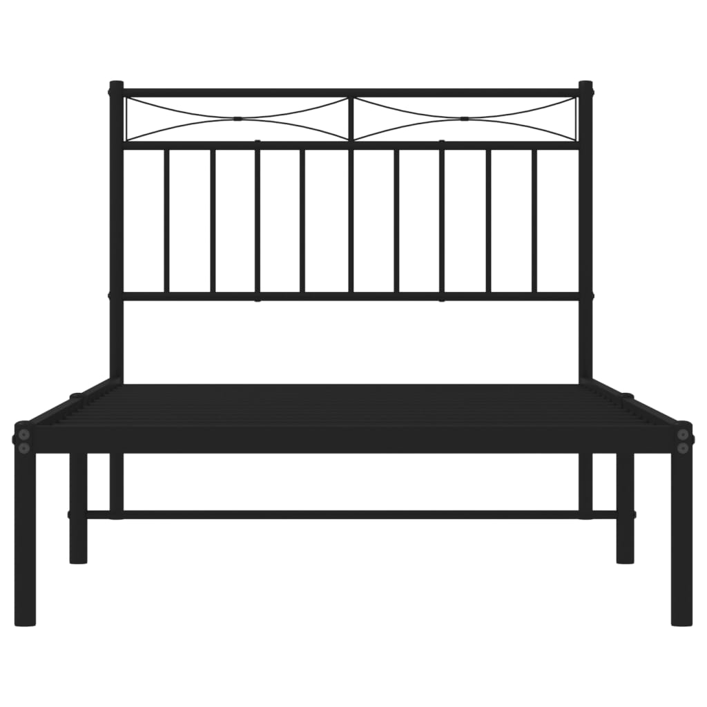 Metal Bed Frame without Mattress with Headboard Black 100x190cm