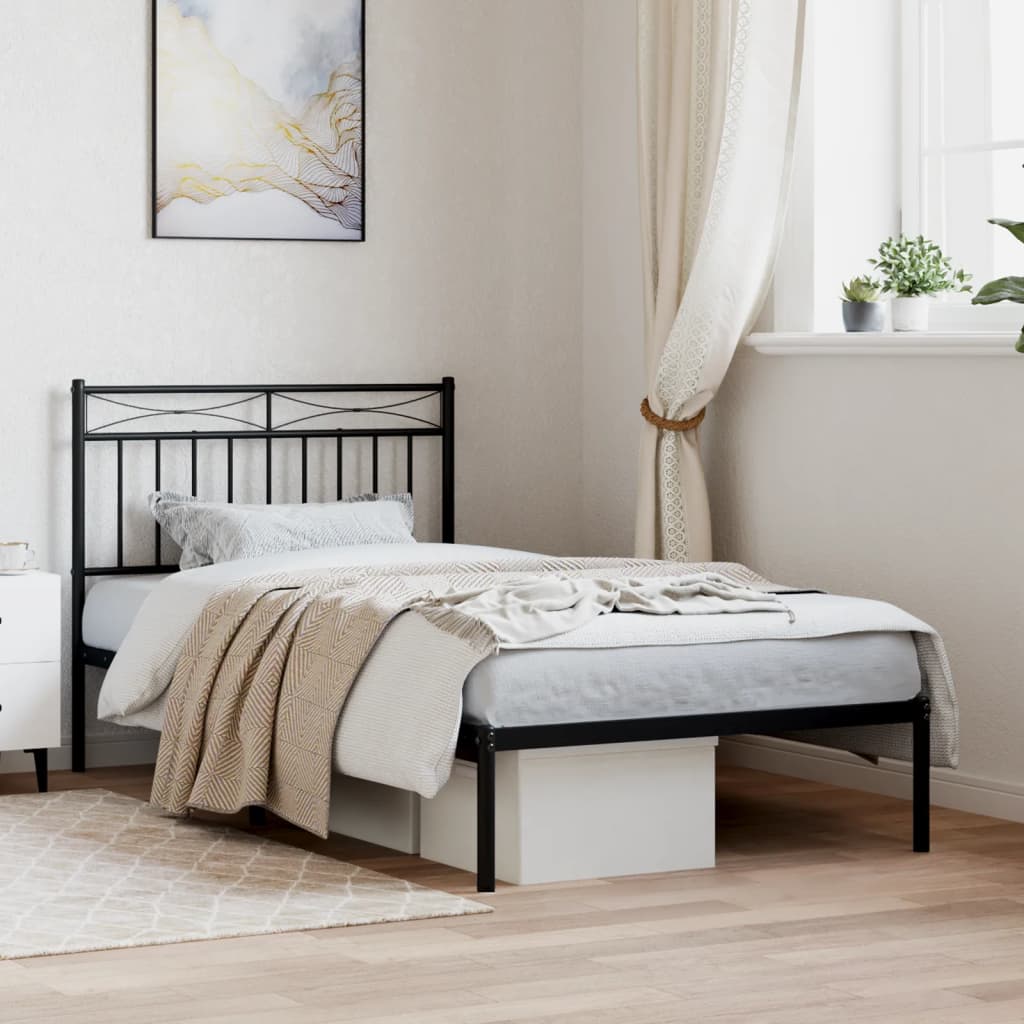 Metal Bed Frame without Mattress with Headboard Black 100x190cm