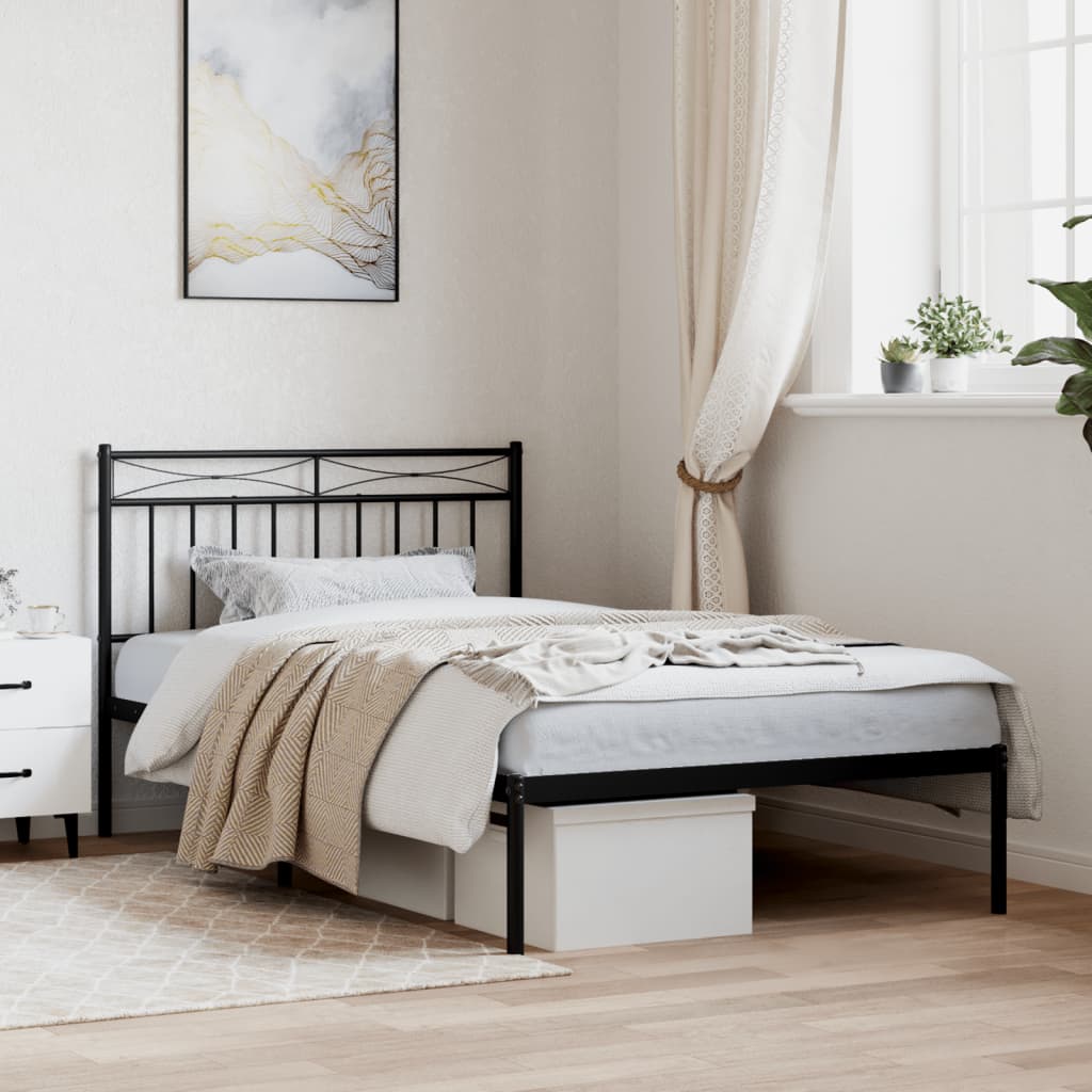 Metal Bed Frame without Mattress with Headboard Black 100x200cm