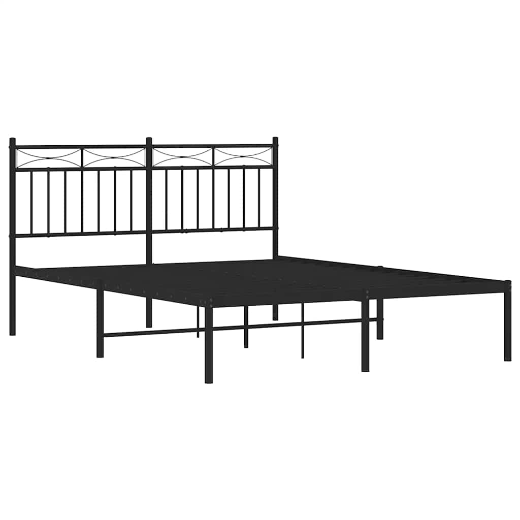 Metal Bed Frame without Mattress with Headboard Black 135x190cm