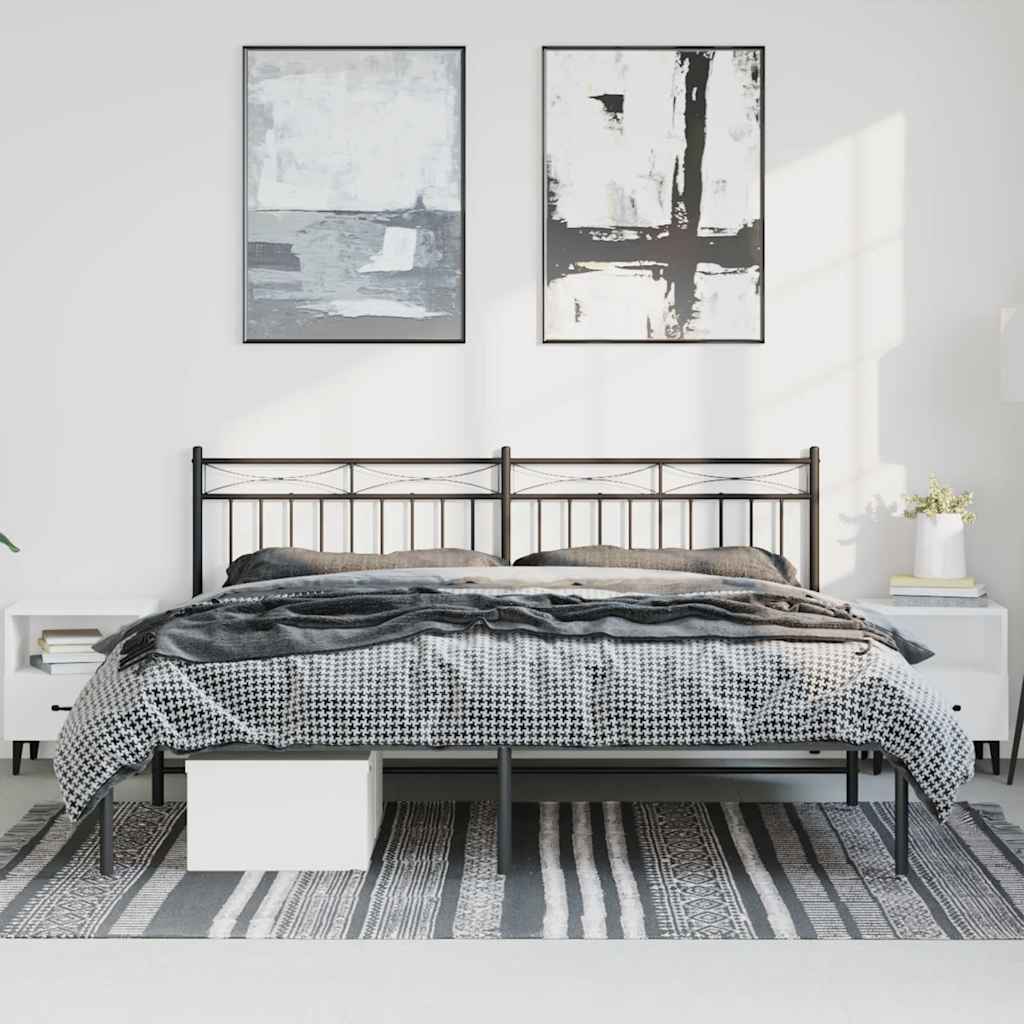 Metal Bed Frame without Mattress with Headboard Black 183x213cm