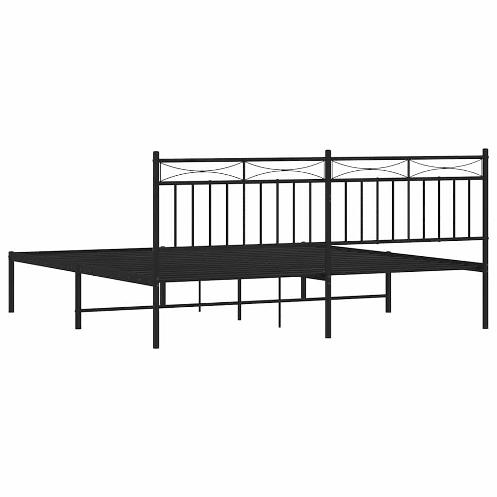 Metal Bed Frame without Mattress with Headboard Black 183x213cm