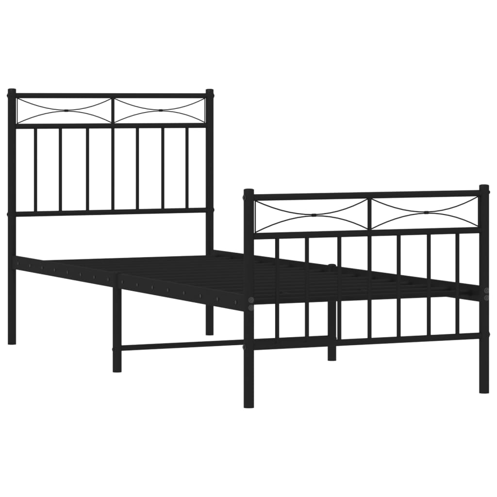 Metal Bed Frame without Mattress with Footboard Black 80x200cm