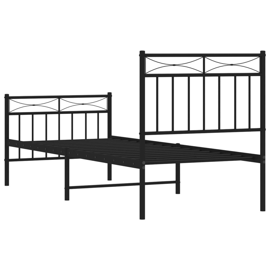 Metal Bed Frame without Mattress with Footboard Black 80x200cm