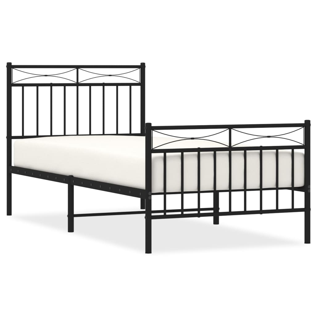 Metal Bed Frame without Mattress with Footboard Black 90x190cm