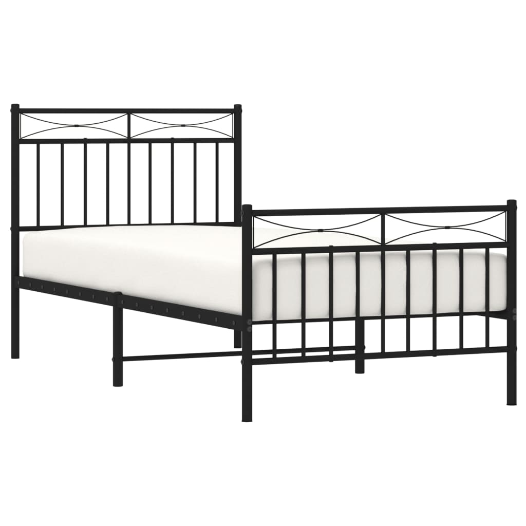 Metal Bed Frame without Mattress with Footboard Black 90x190cm