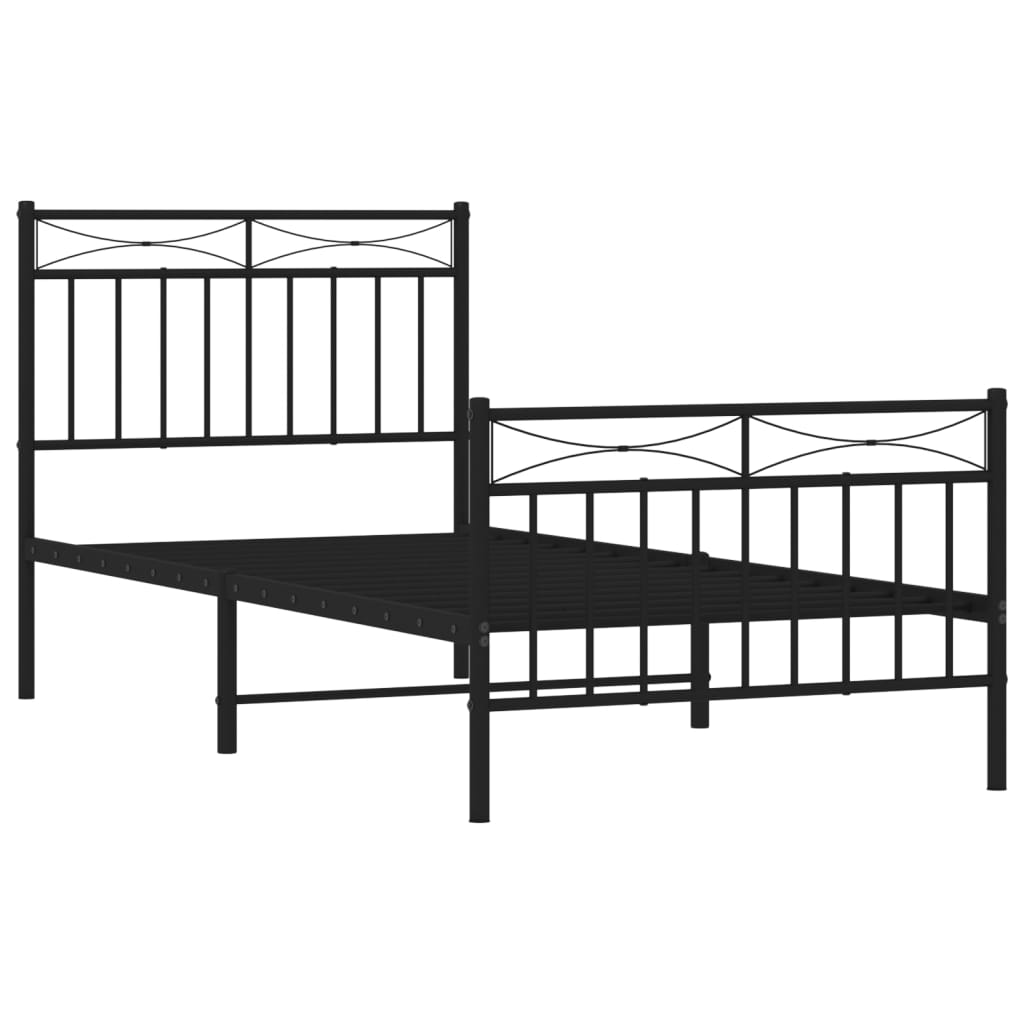 Metal Bed Frame without Mattress with Footboard Black 90x190cm