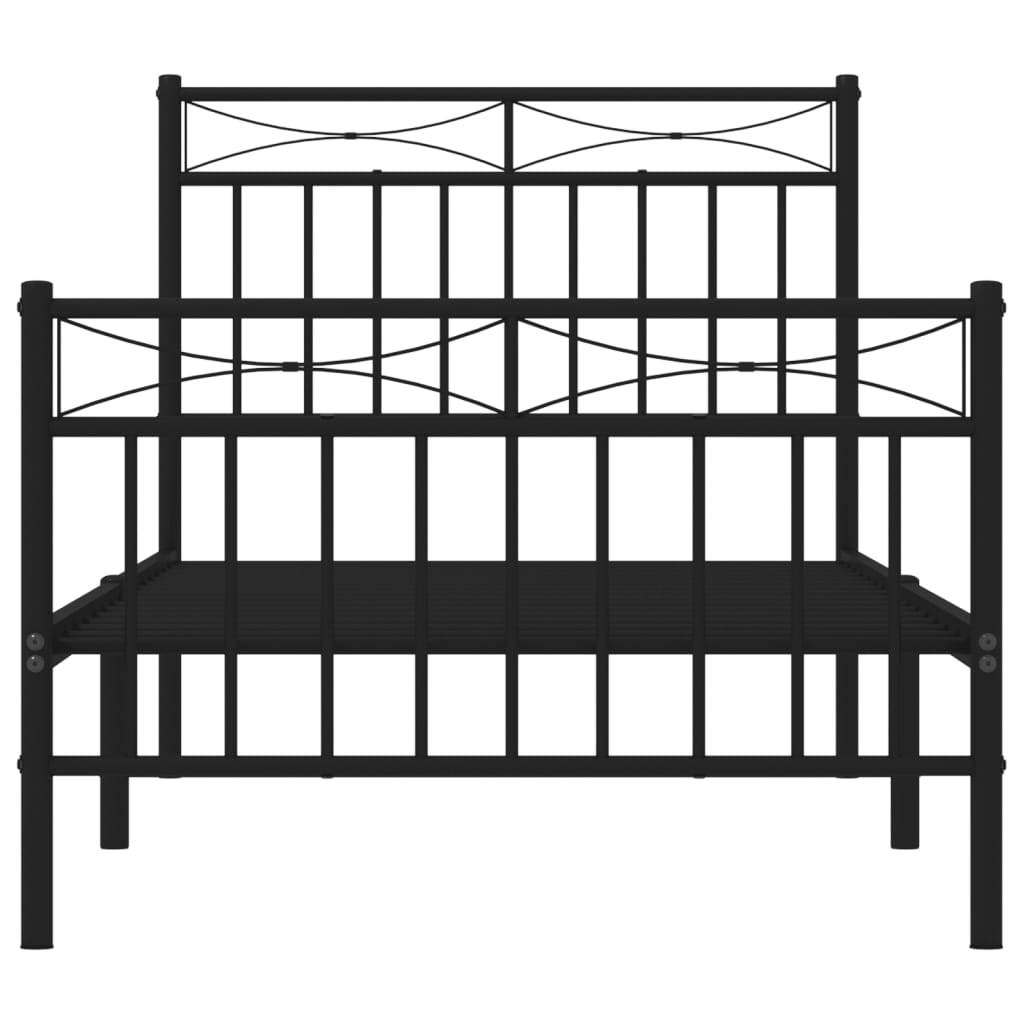 Metal Bed Frame without Mattress with Footboard Black 90x190cm