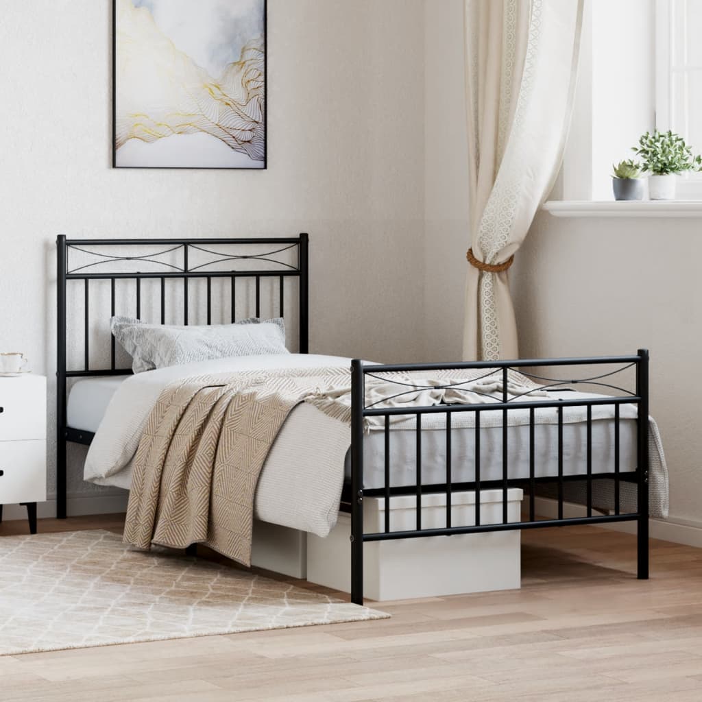 Metal Bed Frame without Mattress with Footboard Black 90x190cm