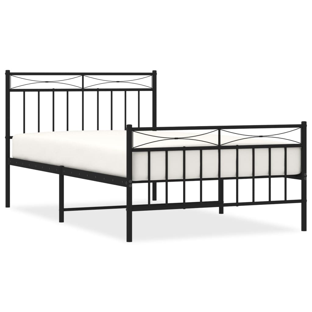 Metal Bed Frame without Mattress with Footboard Black 100x200cm