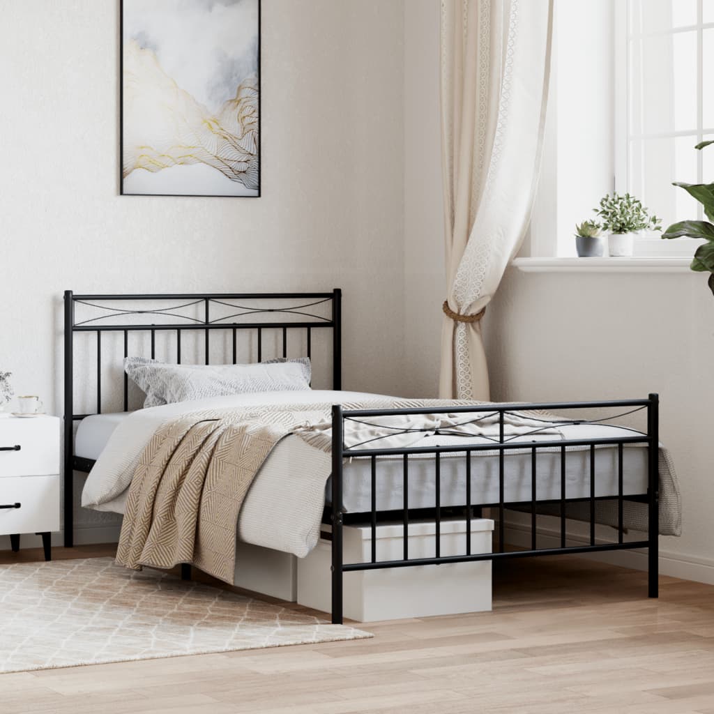 Metal Bed Frame without Mattress with Footboard Black 100x200cm