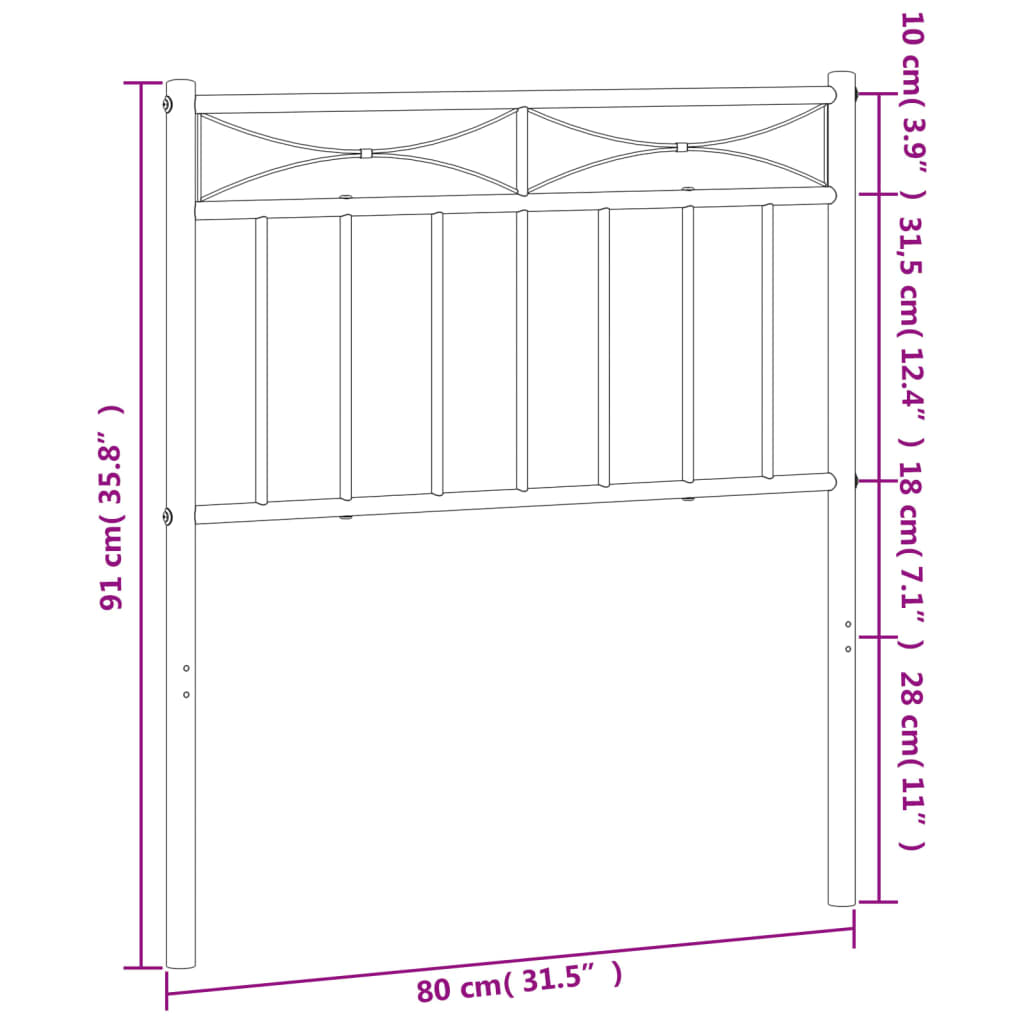 Metal Headboard Black 75 cm