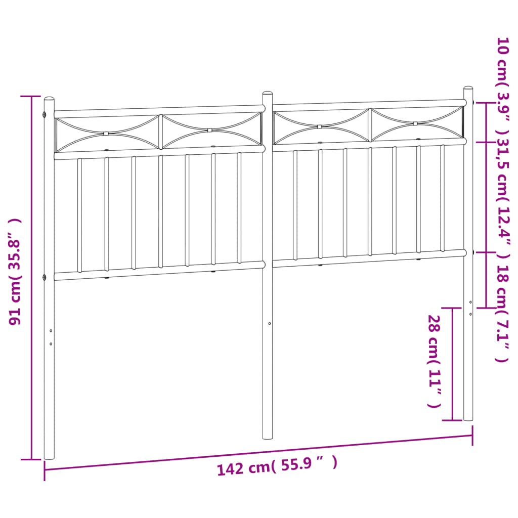 Metal Headboard Black 135 cm