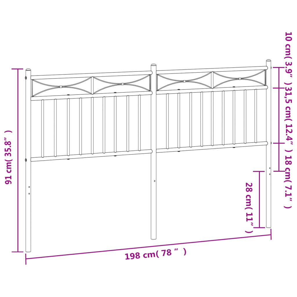 Metal Headboard Black 193 cm