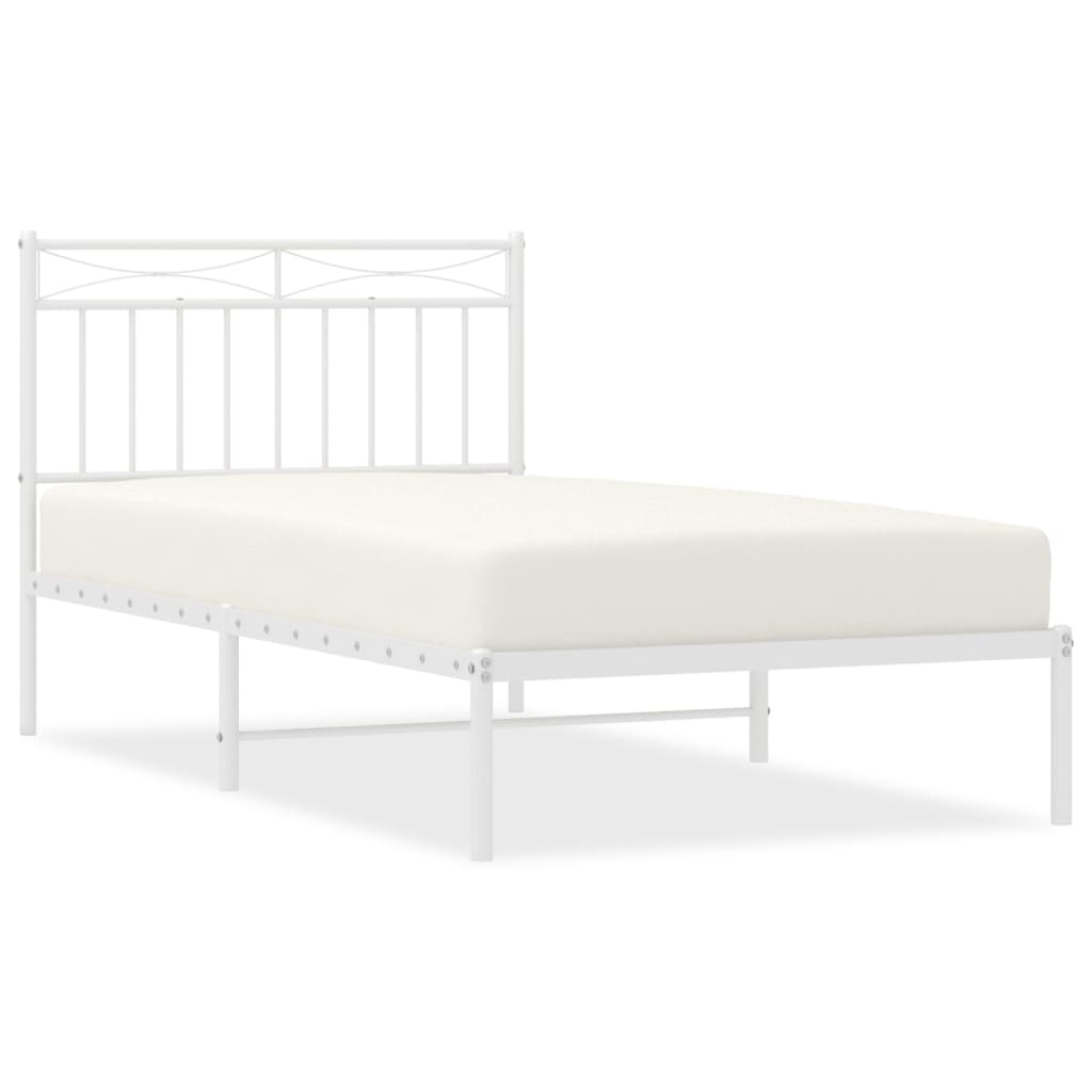 Metal Bed Frame without Mattress with Headboard White 100x190cm