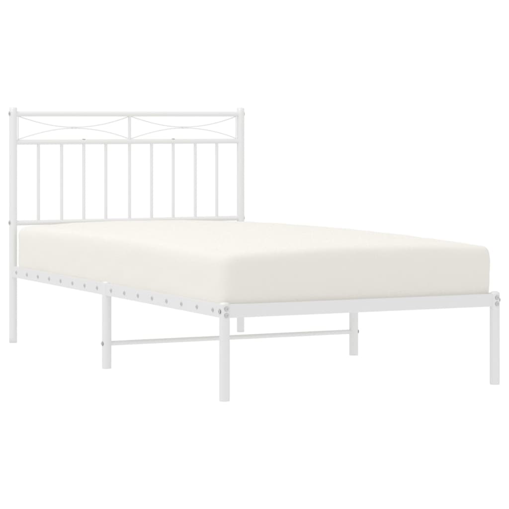 Metal Bed Frame without Mattress with Headboard White 100x190cm