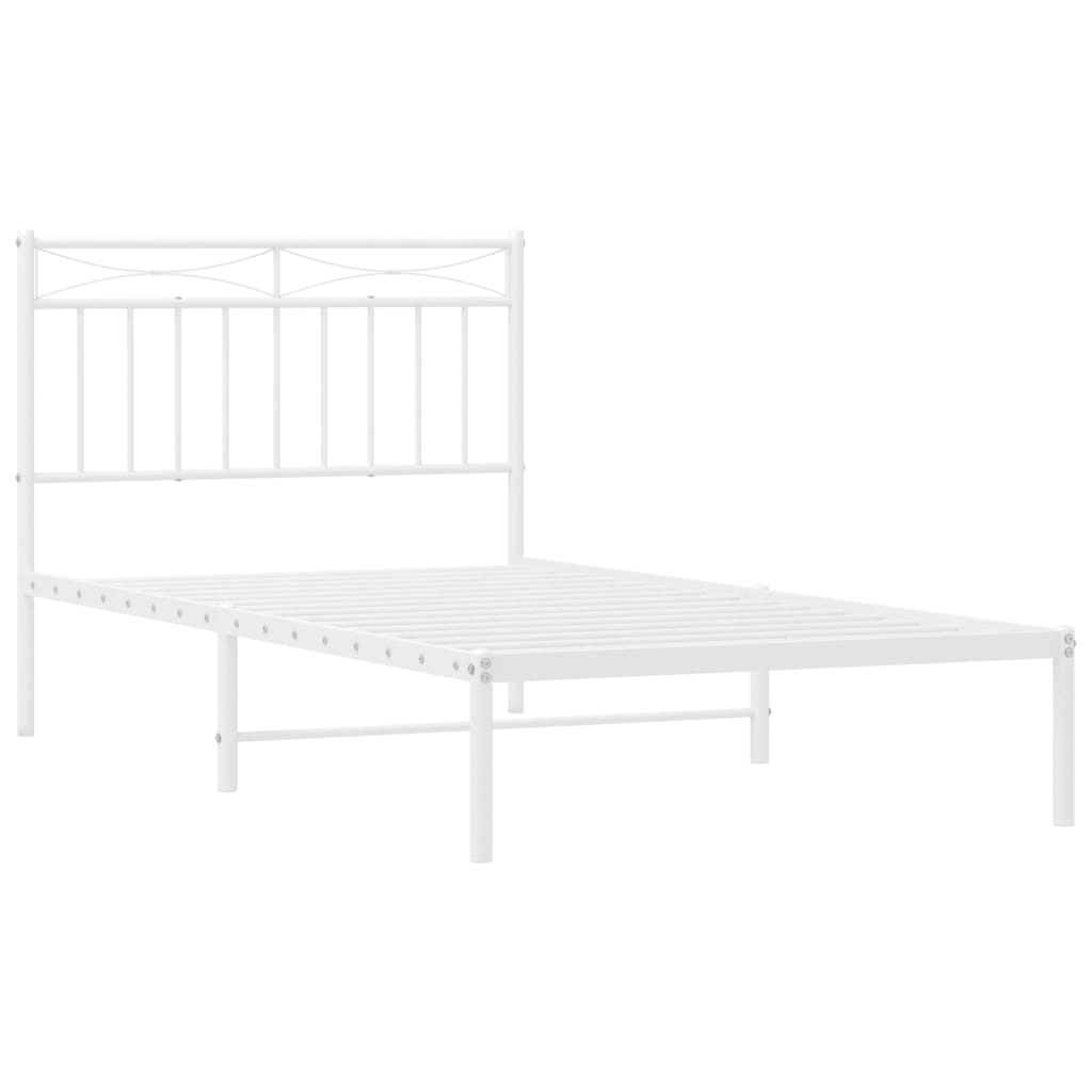 Metal Bed Frame without Mattress with Headboard White 100x190cm