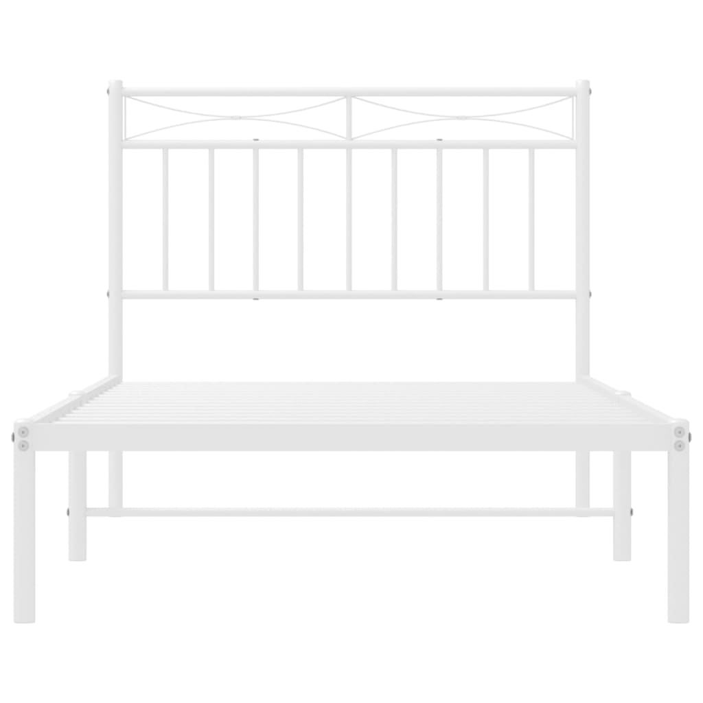 Metal Bed Frame without Mattress with Headboard White 100x190cm