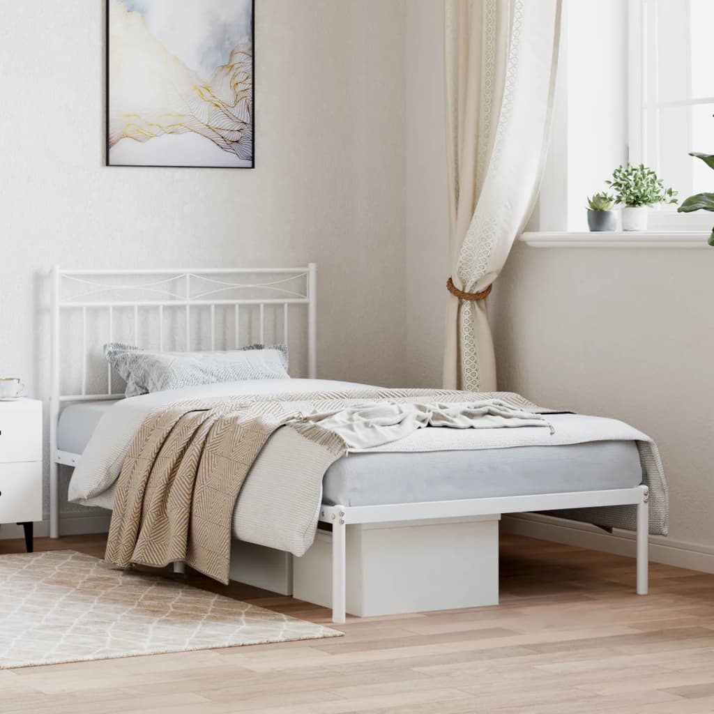 Metal Bed Frame without Mattress with Headboard White 100x190cm