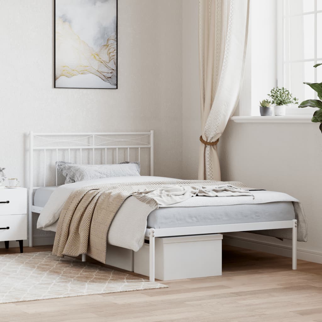 Metal Bed Frame without Mattress with Headboard White 100x200cm