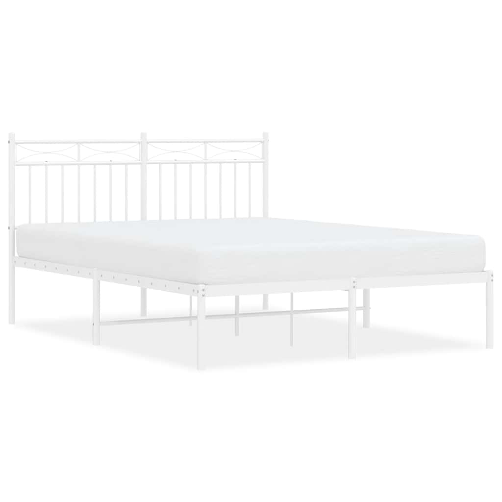Metal Bed Frame without Mattress with Headboard White 135x190cm