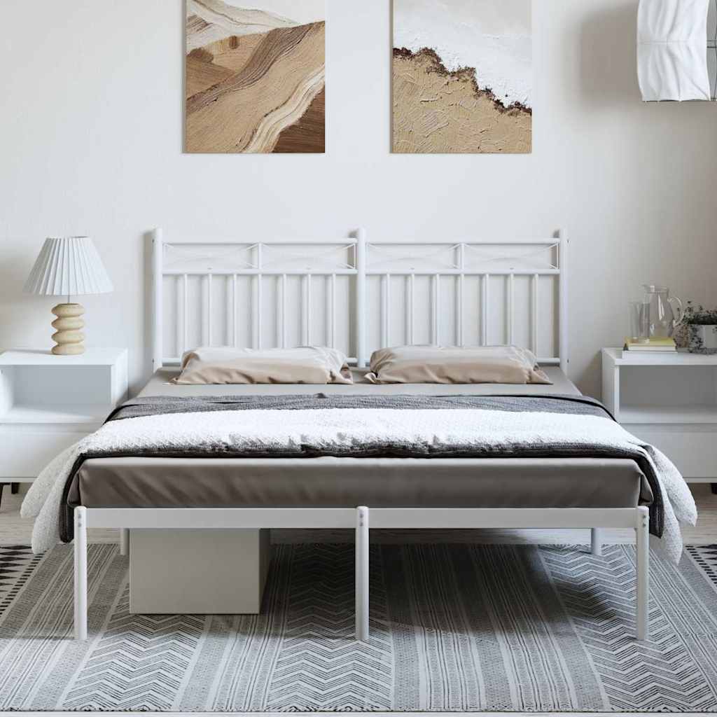 Metal Bed Frame without Mattress with Headboard White 135x190cm