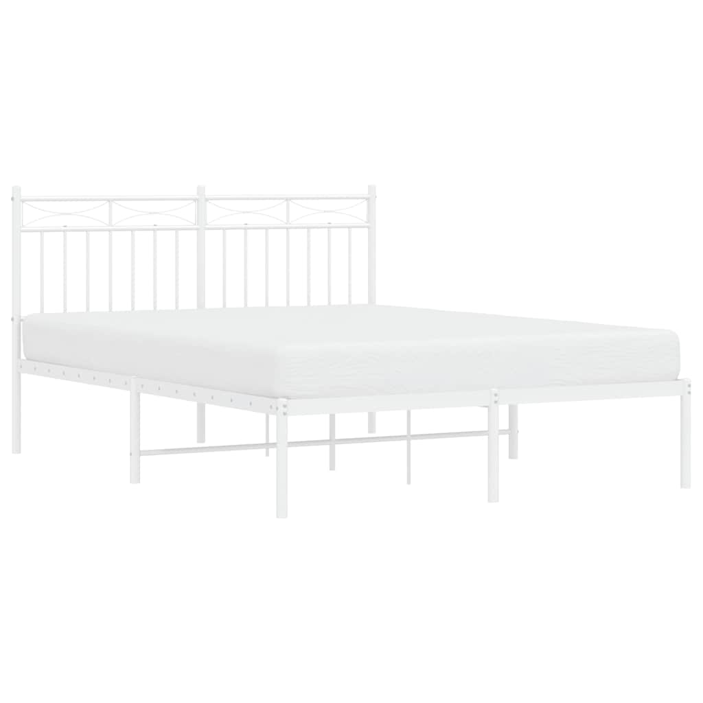 Metal Bed Frame without Mattress with Headboard White 135x190cm