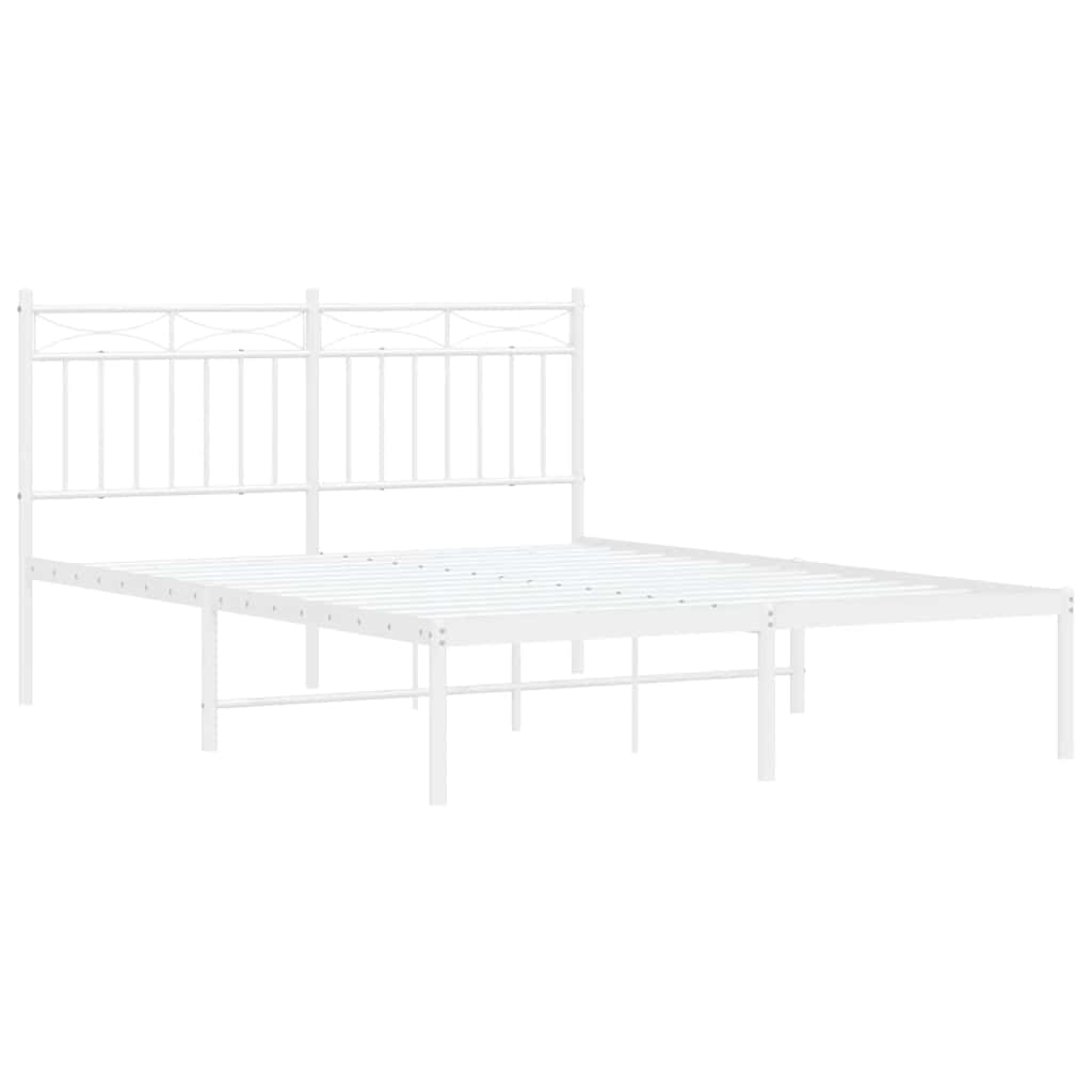 Metal Bed Frame without Mattress with Headboard White 135x190cm