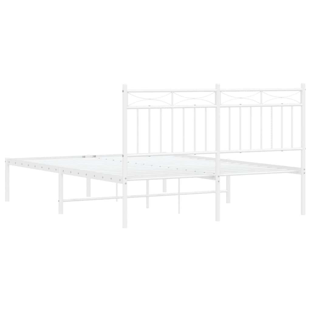 Metal Bed Frame without Mattress with Headboard White 135x190cm
