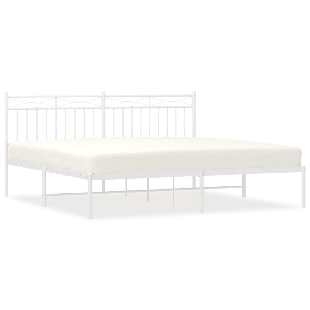 Metal Bed Frame without Mattress with Headboard White 180x200cm