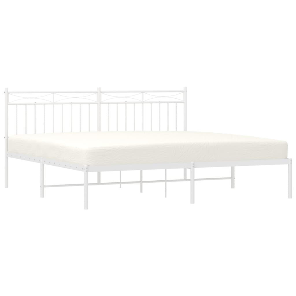 Metal Bed Frame without Mattress with Headboard White 180x200cm