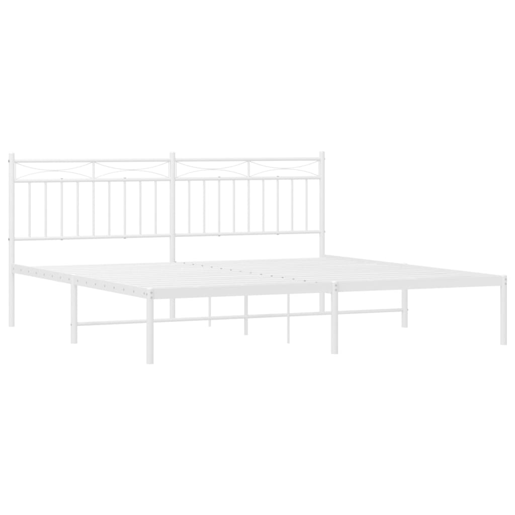 Metal Bed Frame without Mattress with Headboard White 180x200cm