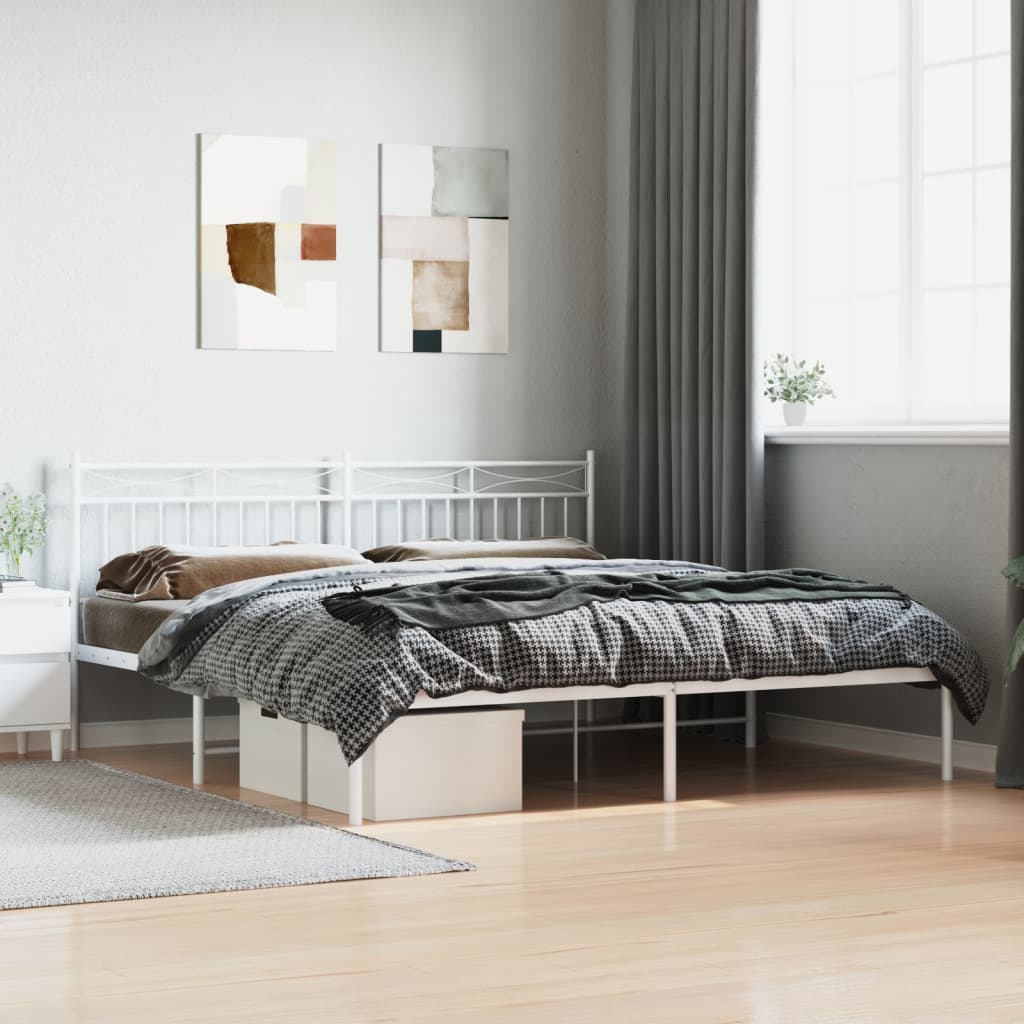 Metal Bed Frame without Mattress with Headboard White 180x200cm