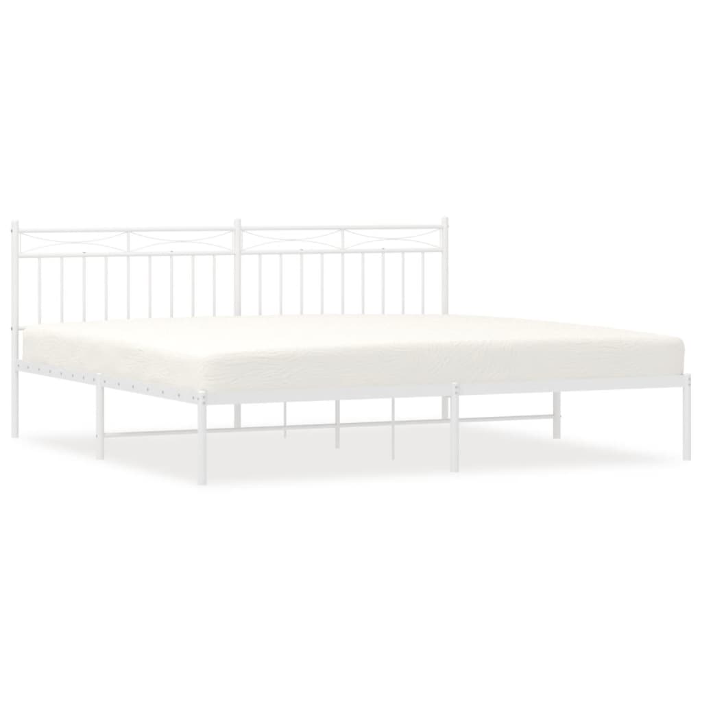 Metal Bed Frame without Mattress with Headboard White 193x203cm