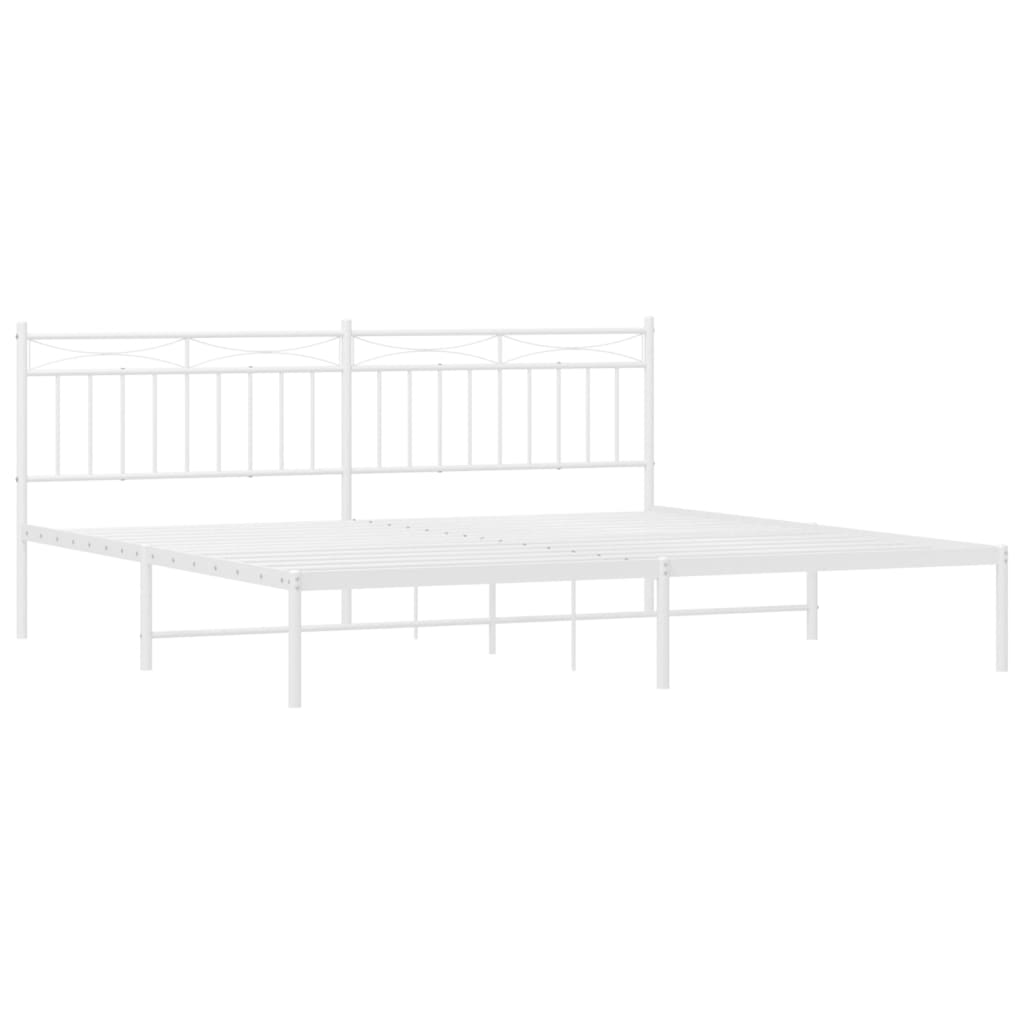 Metal Bed Frame without Mattress with Headboard White 193x203cm