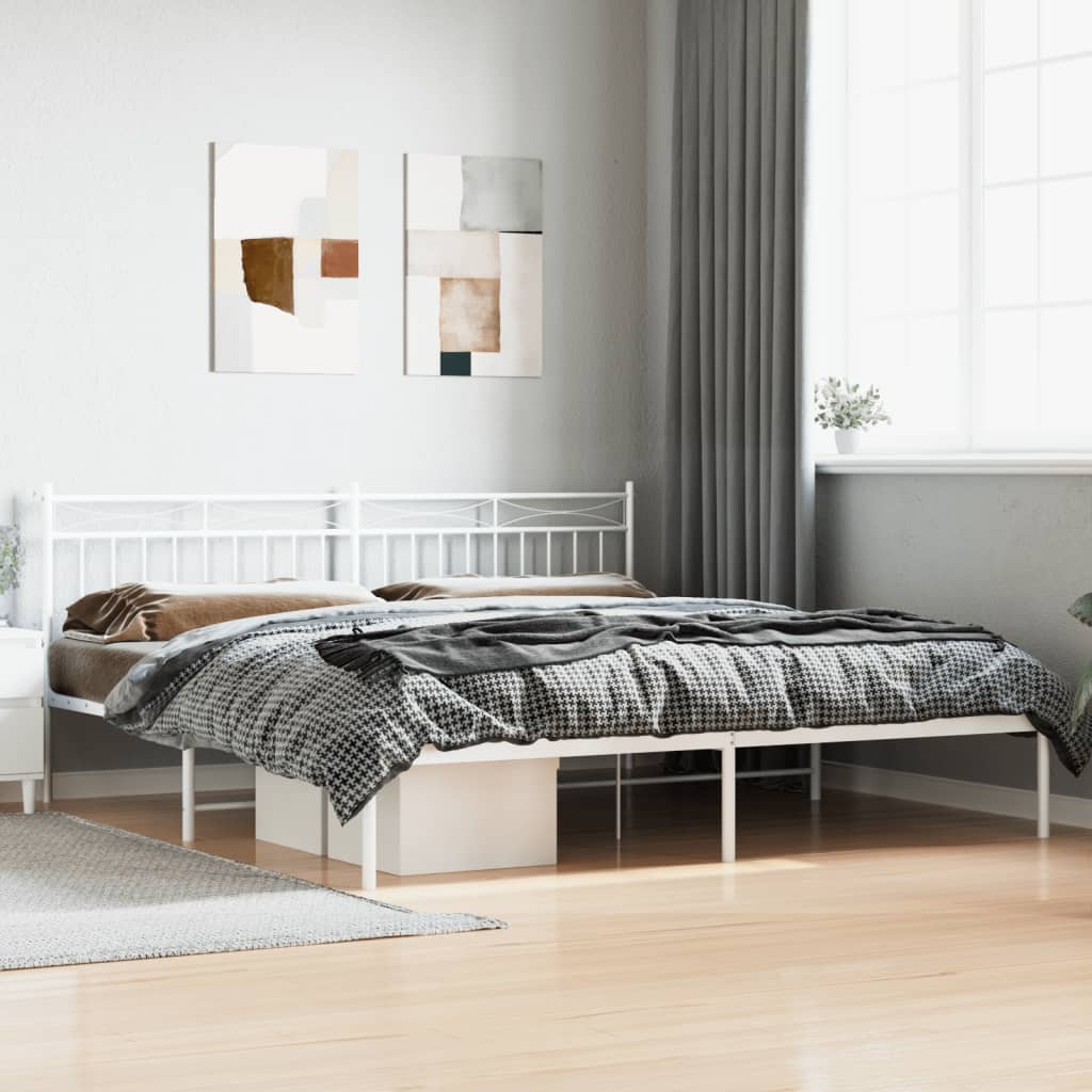 Metal Bed Frame without Mattress with Headboard White 193x203cm