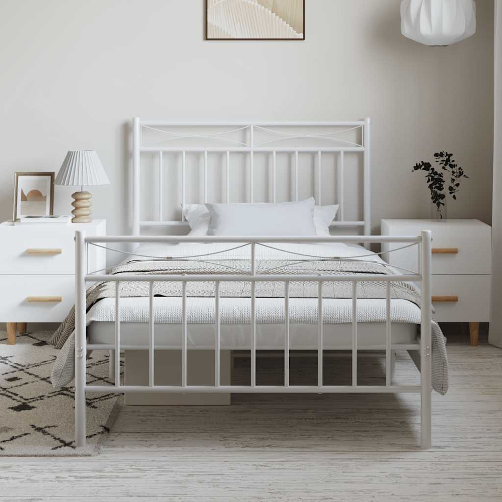 Metal Bed Frame without Mattress with Footboard White 100x190cm