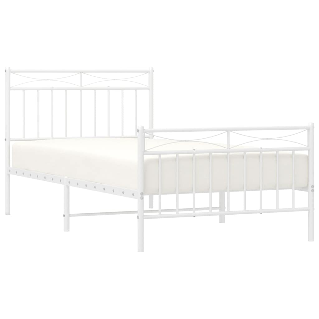 Metal Bed Frame without Mattress with Footboard White 100x190cm