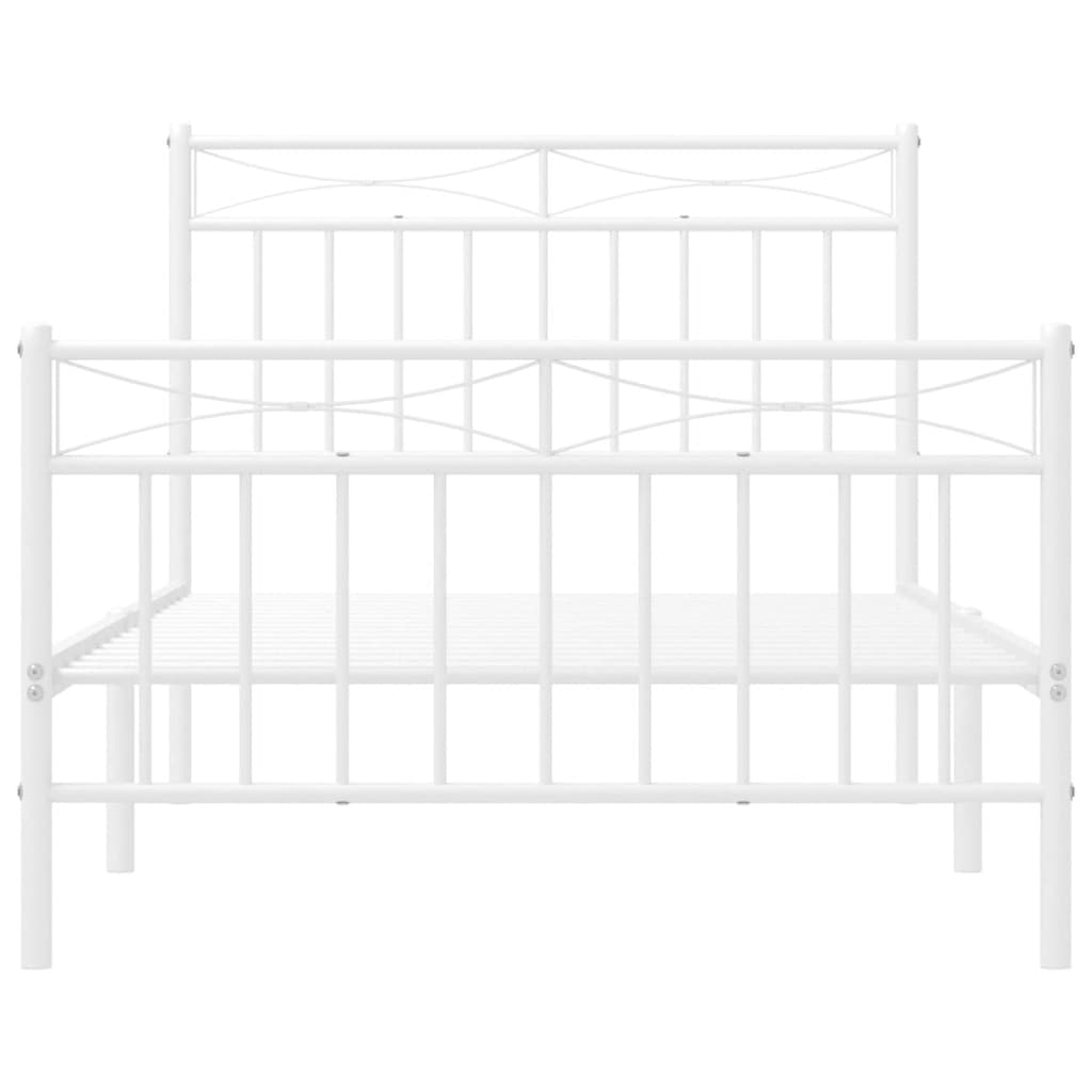 Metal Bed Frame without Mattress with Footboard White 100x190cm