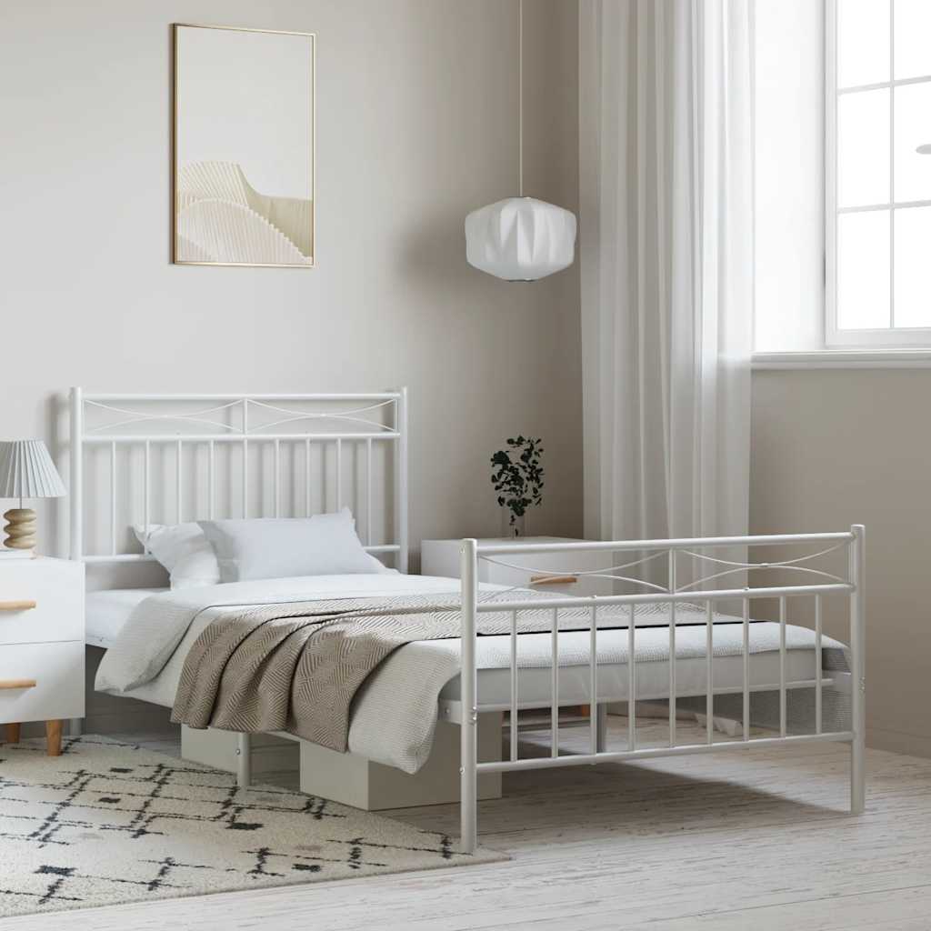 Metal Bed Frame without Mattress with Footboard White 100x190cm