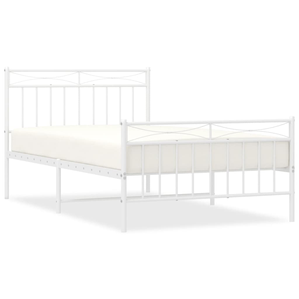 Metal Bed Frame without Mattress with Footboard White 100x200cm