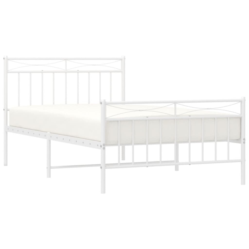 Metal Bed Frame without Mattress with Footboard White 100x200cm