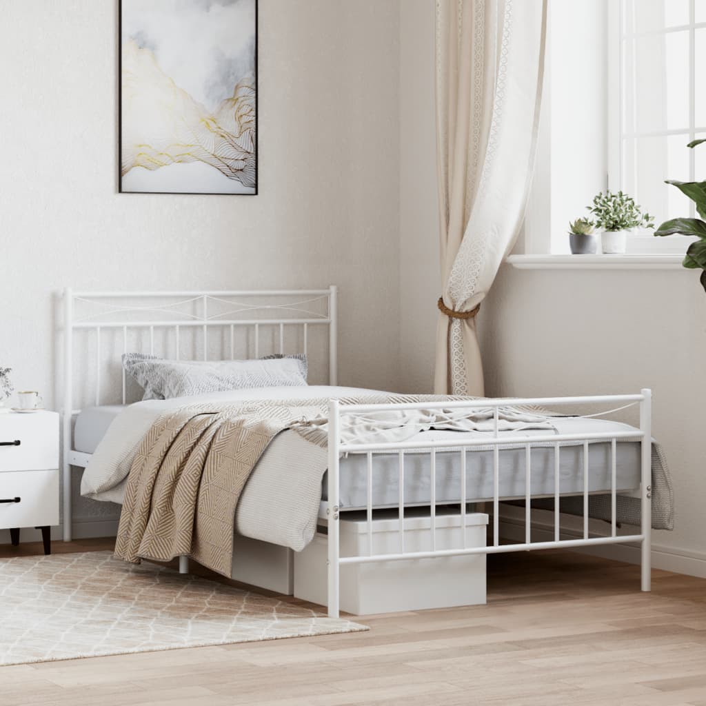 Metal Bed Frame without Mattress with Footboard White 100x200cm