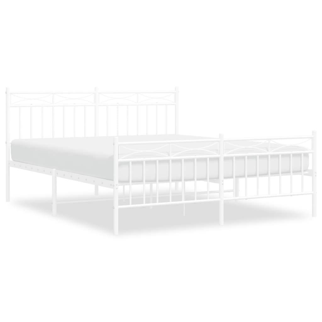 Metal Bed Frame without Mattress with Footboard White 150x200cm
