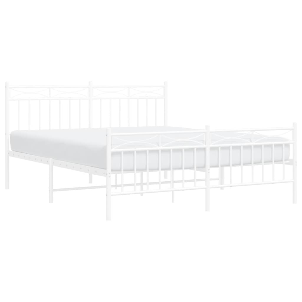 Metal Bed Frame without Mattress with Footboard White 150x200cm