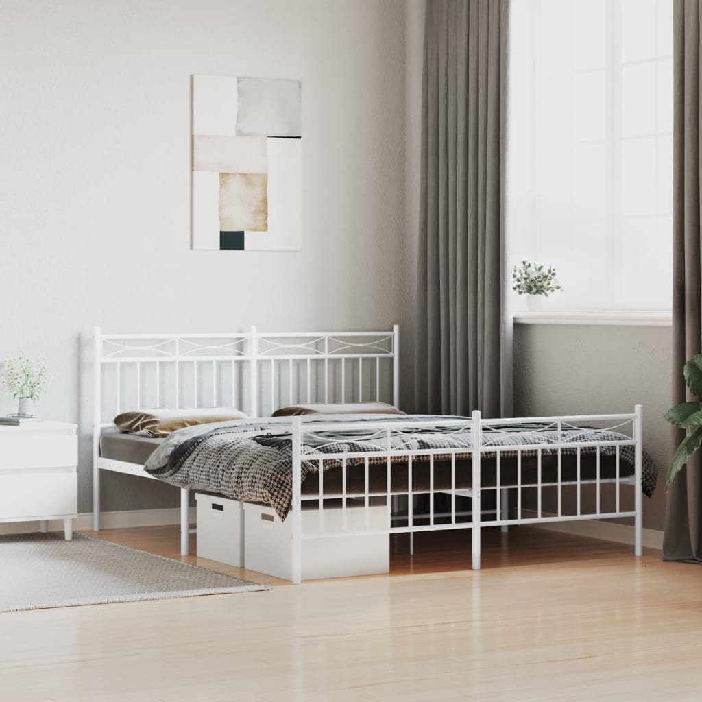 Metal Bed Frame without Mattress with Footboard White 150x200cm