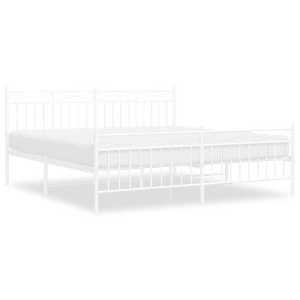 Metal Bed Frame without Mattress with Footboard White 180x200cm
