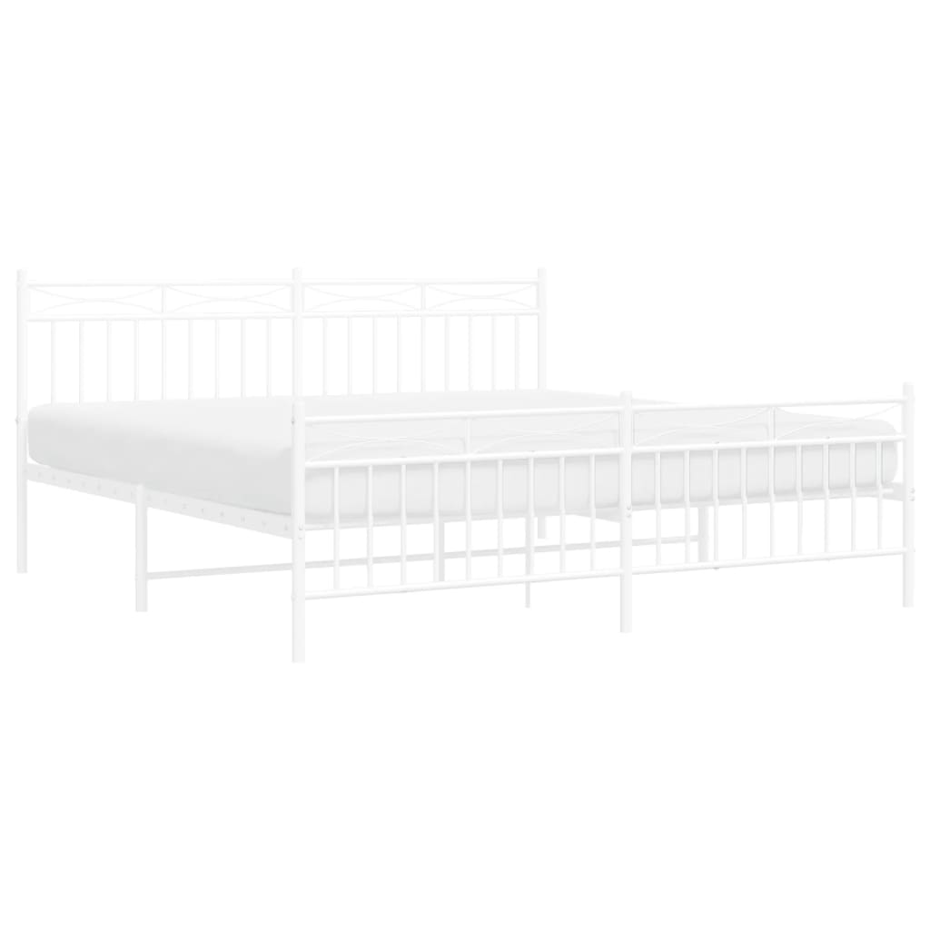 Metal Bed Frame without Mattress with Footboard White 180x200cm